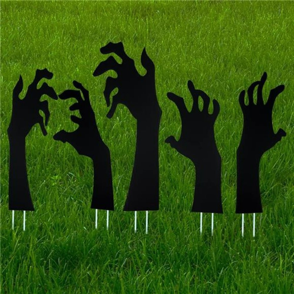 5 Pack Halloween Black Hands Signs with Stakes Scary Silhouette Halloween Decor